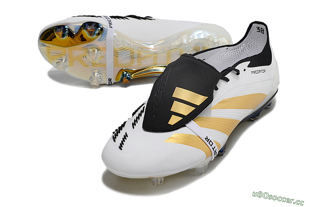 Men's Adidas Predator Elite Foldover Tongue FG Firm Ground Low-Tops Football Boots - White/Gold/Black 3