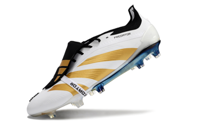 Men's Adidas Predator Elite Foldover Tongue FG Firm Ground Low-Tops Football Boots - White/Gold/Black