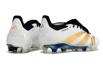 Men's Adidas Predator Elite Foldover Tongue FG Firm Ground Low-Tops Football Boots - White/Gold/Black