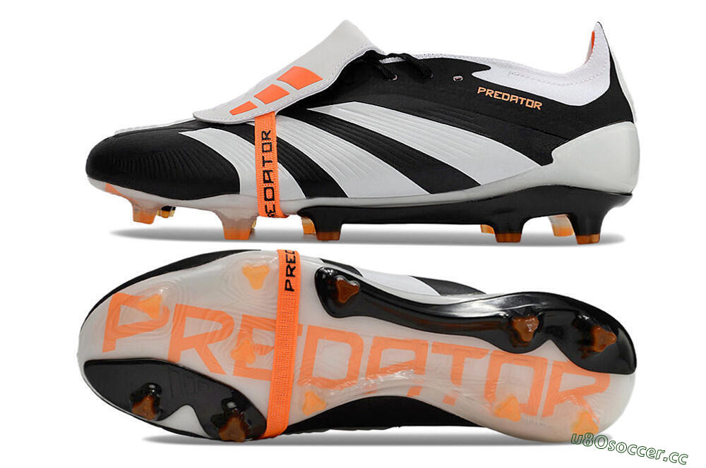 Unisex Adidas Predator Elite Foldover Tongue FG Firm Ground Low-Tops Football Boots - White/Black/Orange 1
