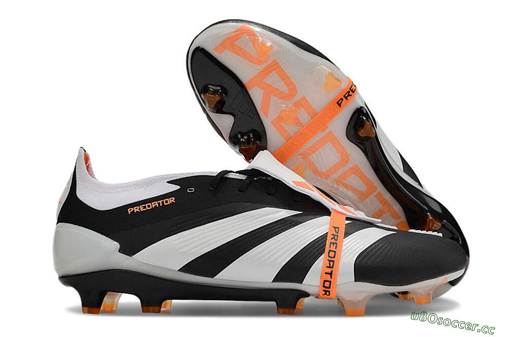 Unisex Adidas Predator Elite Foldover Tongue FG Firm Ground Low-Tops Football Boots - White/Black/Orange 2