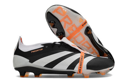 Unisex Adidas Predator Elite Foldover Tongue FG Firm Ground Low-Tops Football Boots - White/Black/Orange