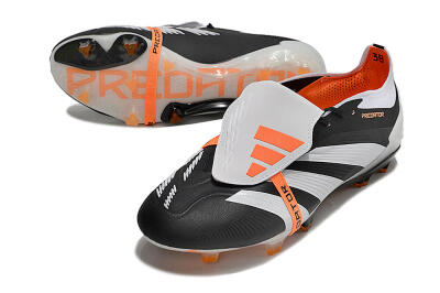 Unisex Adidas Predator Elite Foldover Tongue FG Firm Ground Low-Tops Football Boots - White/Black/Orange