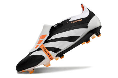 Unisex Adidas Predator Elite Foldover Tongue FG Firm Ground Low-Tops Football Boots - White/Black/Orange