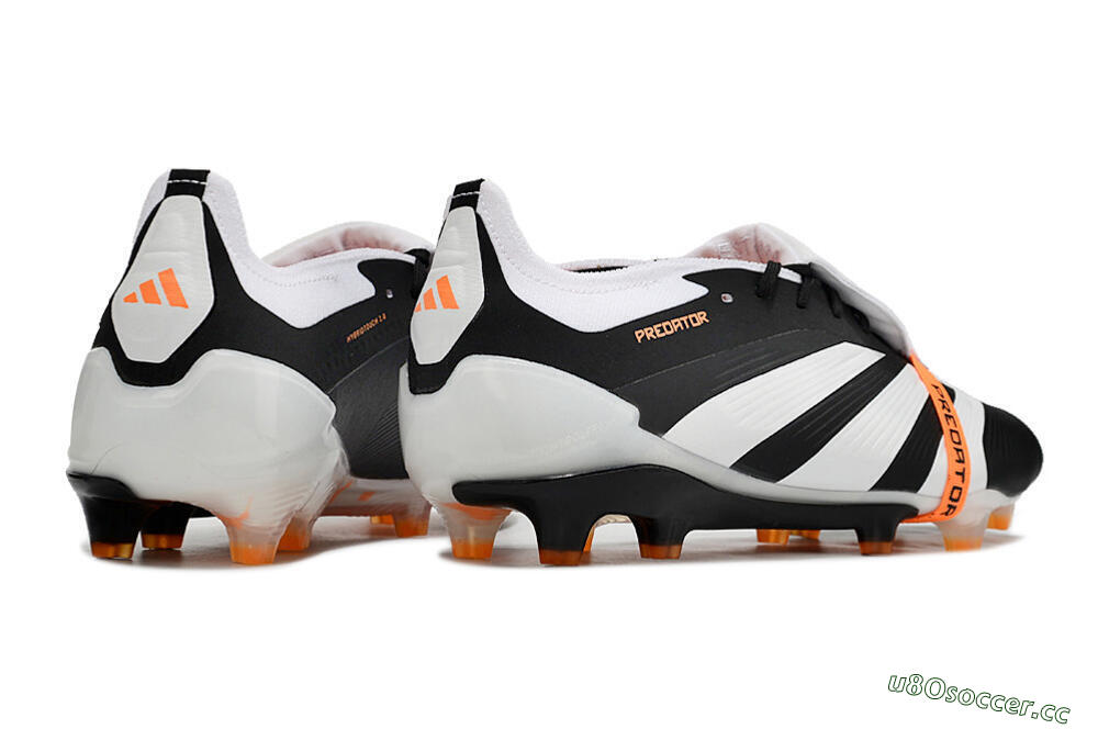 Unisex Adidas Predator Elite Foldover Tongue FG Firm Ground Low-Tops Football Boots - White/Black/Orange 6