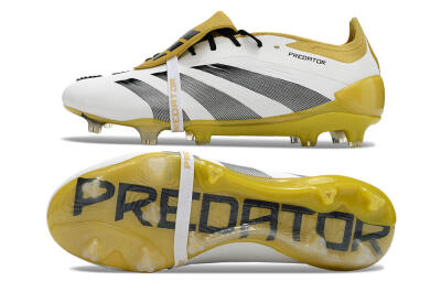Men's Adidas Predator Elite Foldover Tongue FG Firm Ground Low-Tops Football Boots - White/Black/Yellow