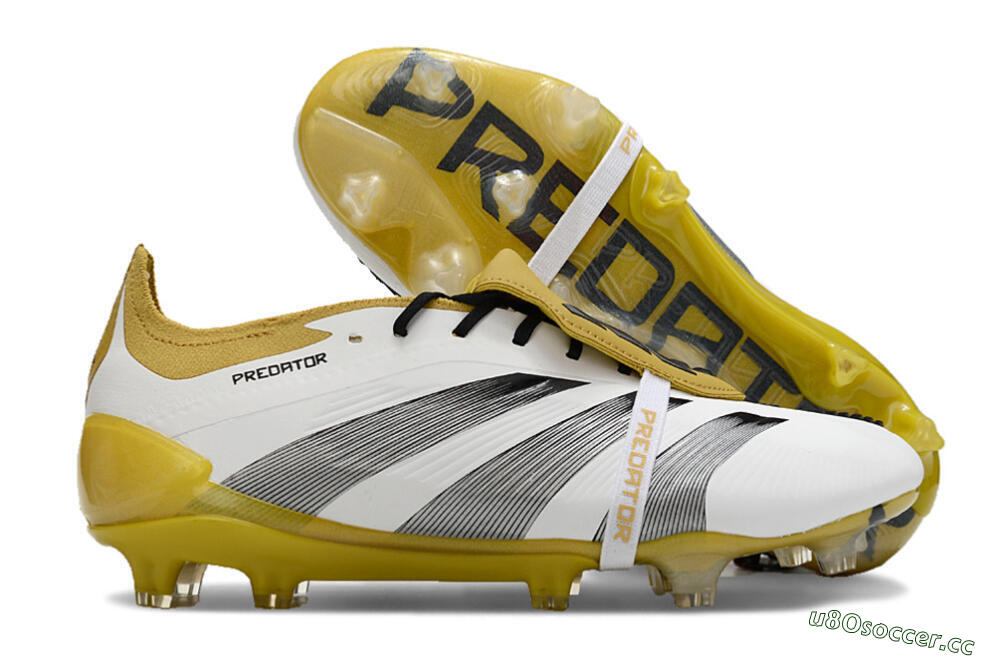 Men's Adidas Predator Elite Foldover Tongue FG Firm Ground Low-Tops Football Boots - White/Black/Yellow 2