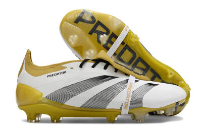Men's Adidas Predator Elite Foldover Tongue FG Firm Ground Low-Tops Football Boots - White/Black/Yellow