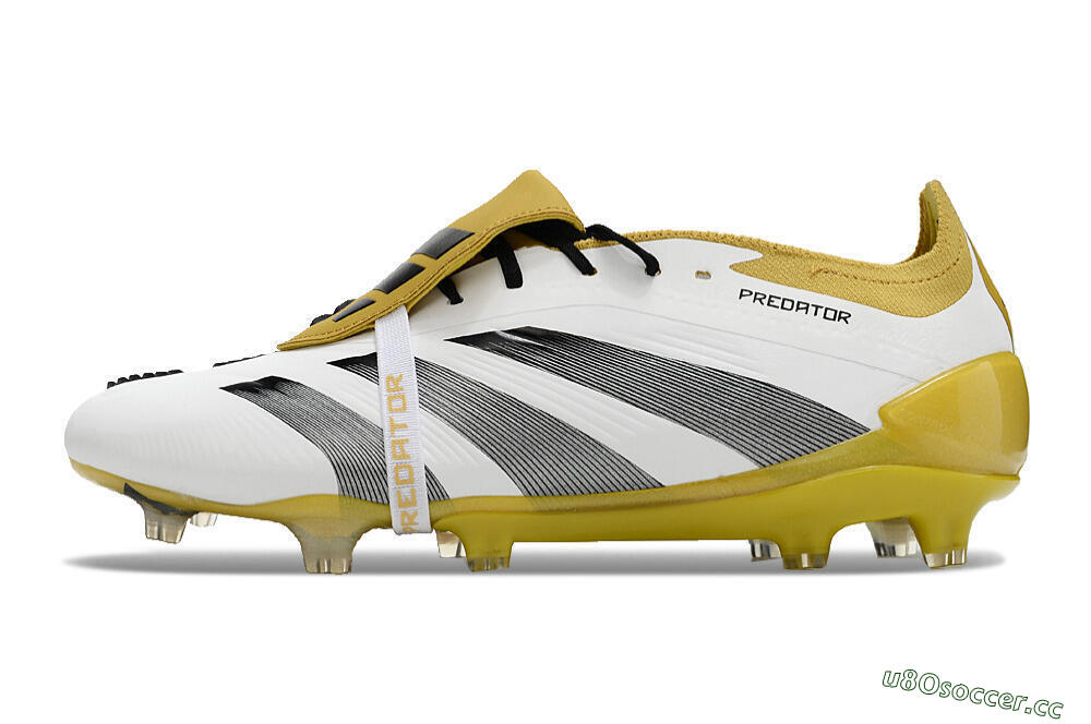 Men's Adidas Predator Elite Foldover Tongue FG Firm Ground Low-Tops Football Boots - White/Black/Yellow 0