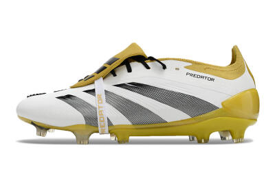 Men's Adidas Predator Elite Foldover Tongue FG Firm Ground Low-Tops Football Boots - White/Black/Yellow