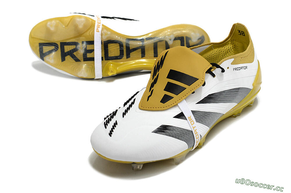 Men's Adidas Predator Elite Foldover Tongue FG Firm Ground Low-Tops Football Boots - White/Black/Yellow 3