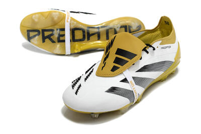 Men's Adidas Predator Elite Foldover Tongue FG Firm Ground Low-Tops Football Boots - White/Black/Yellow