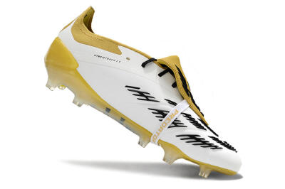 Men's Adidas Predator Elite Foldover Tongue FG Firm Ground Low-Tops Football Boots - White/Black/Yellow