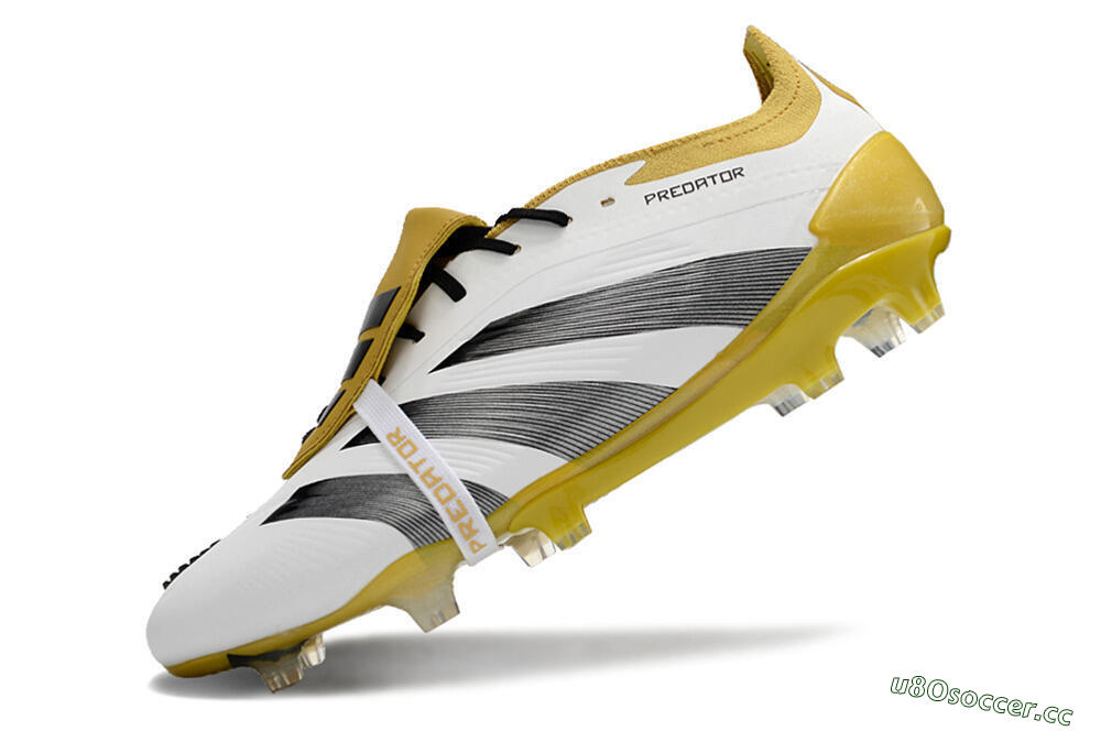 Men's Adidas Predator Elite Foldover Tongue FG Firm Ground Low-Tops Football Boots - White/Black/Yellow 5