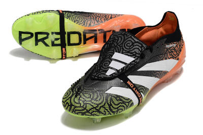 Men's Adidas Predator Elite Foldover Tongue FG Firm Ground Low-Tops Football Boots - Black/White/Green