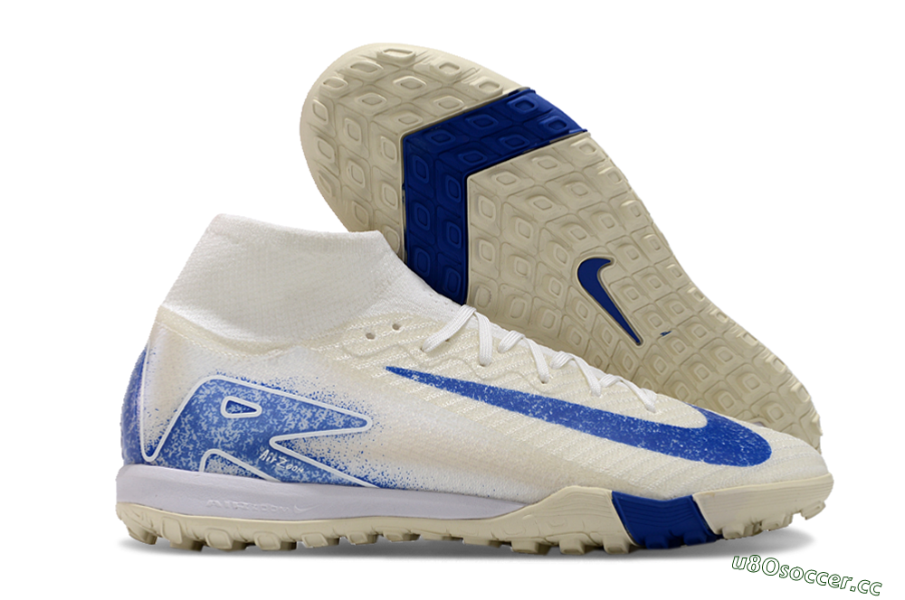 Unisex Nike Air Zoom Mercurial Superfly 10 Elite TF Artificial Turf High-Tops Football Shoes - Beige/Blue 2