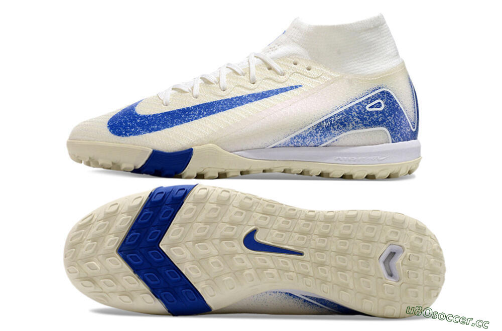 Unisex Nike Air Zoom Mercurial Superfly 10 Elite TF Artificial Turf High-Tops Football Shoes - Beige/Blue 1