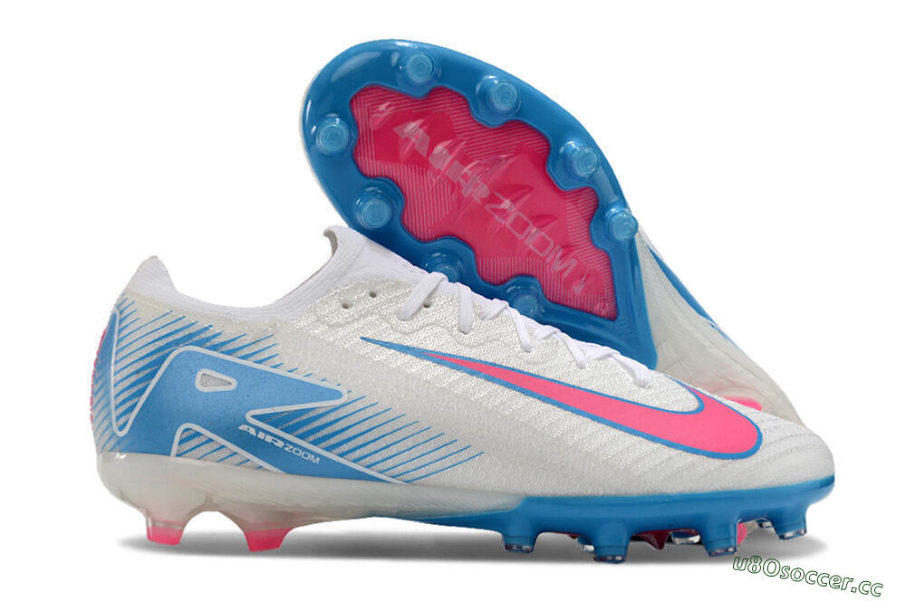 Unisex Nike Air Zoom Mercurial Vapor 16 Elite AG Artificial Grass Low-Tops Football Boots - White/Pink/Blue 2