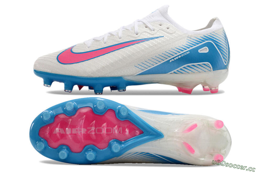 Unisex Nike Air Zoom Mercurial Vapor 16 Elite AG Artificial Grass Low-Tops Football Boots - White/Pink/Blue 1