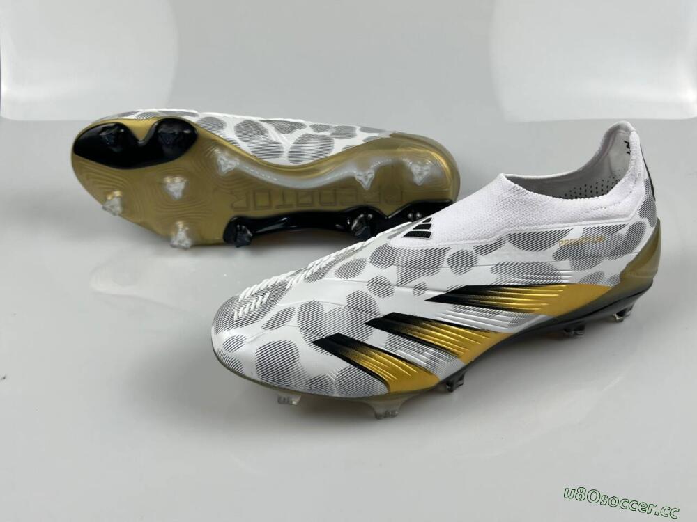 Men's Adidas Predator Accuracy+ Laceless FG Firm Ground Low-Tops Football Boots - White/Grey/Gold