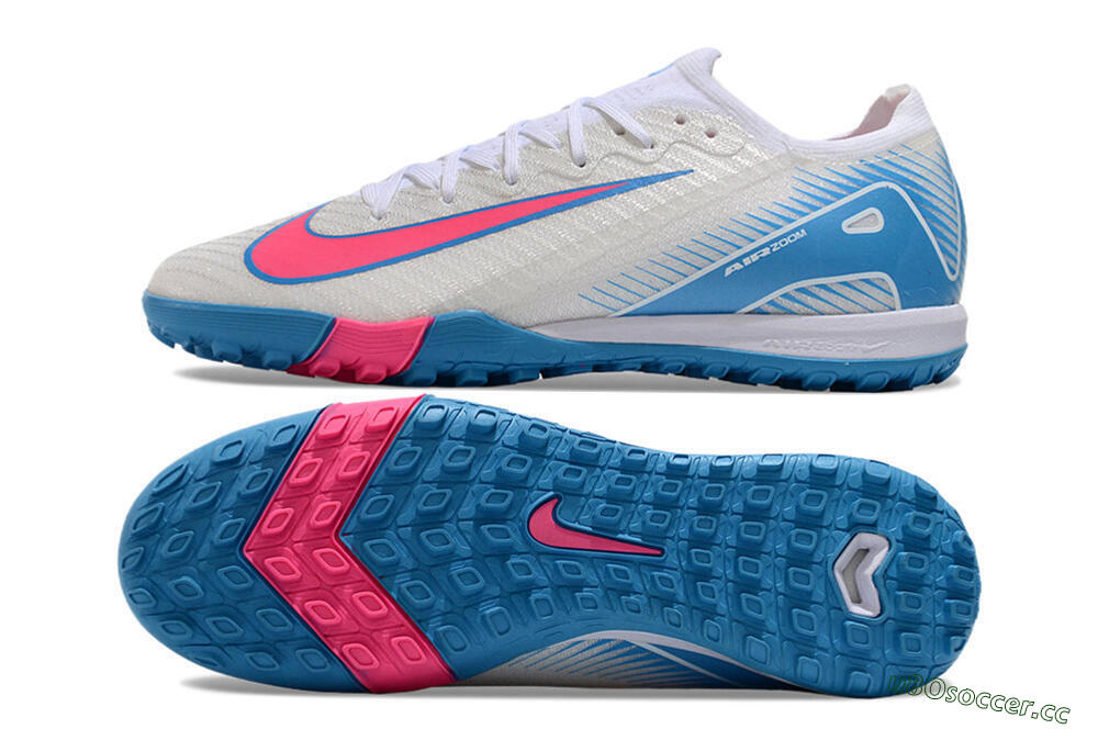 Unisex Nike Air Zoom Mercurial Vapor 16 Elite TF Artificial Turf Low-Tops Football Shoes - White/Pink/Blue 1