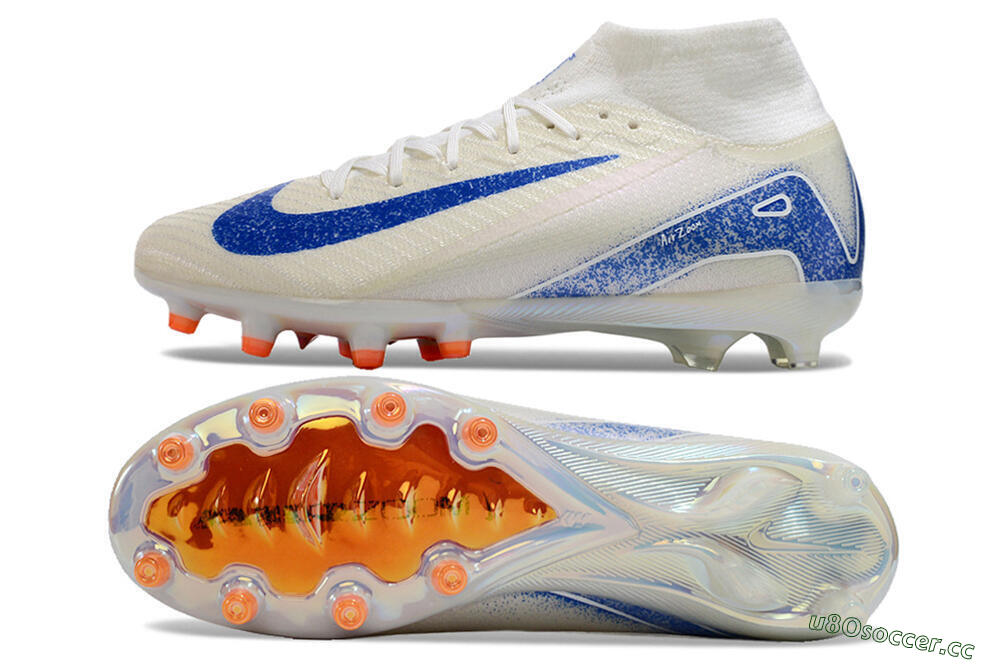 Unisex Nike Air Zoom Mercurial Superfly 10 Elite AG Artificial Grass High-Tops Football Boots - Beige/Blue 1