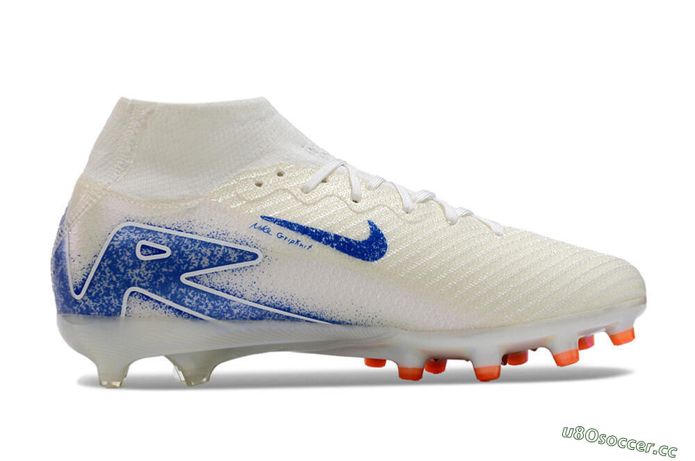 Unisex Nike Air Zoom Mercurial Superfly 10 Elite AG Artificial Grass High-Tops Football Boots - Beige/Blue 5