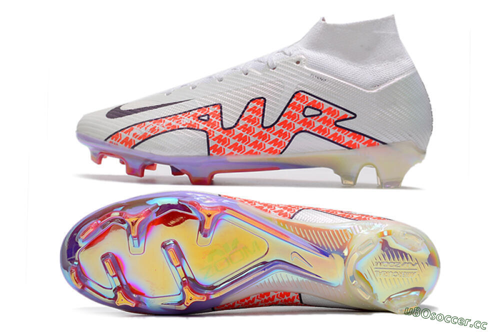 Men's Nike Air Zoom Mercurial Superfly 9 Elite FG Firm Ground High-Tops Football Boots - White/Red 1