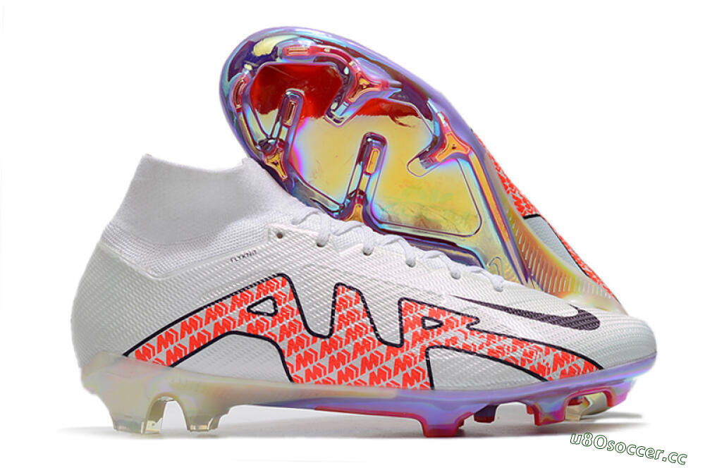 Men's Nike Air Zoom Mercurial Superfly 9 Elite FG Firm Ground High-Tops Football Boots - White/Red 2