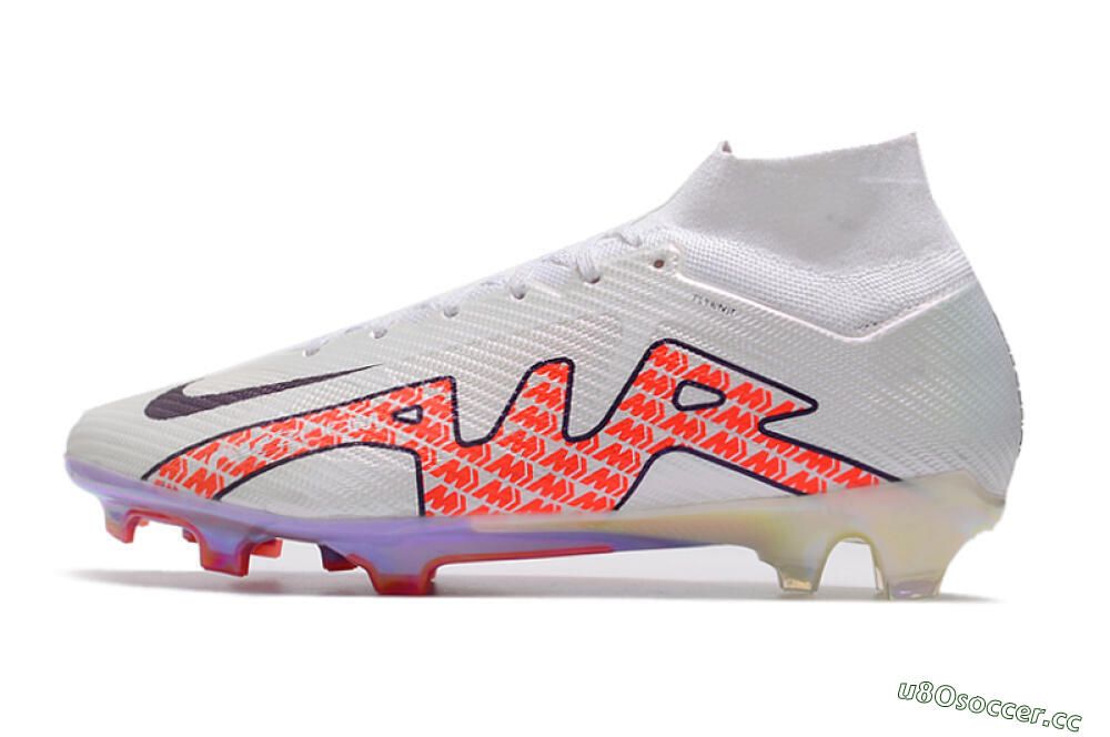Men's Nike Air Zoom Mercurial Superfly 9 Elite FG Firm Ground High-Tops Football Boots - White/Red 0