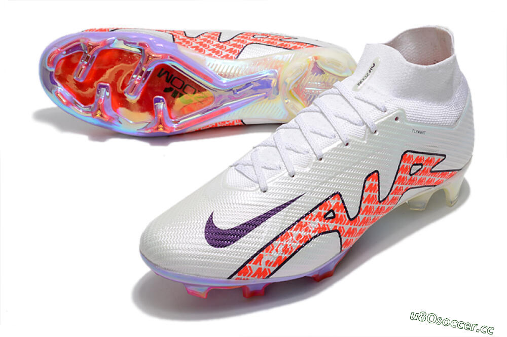 Men's Nike Air Zoom Mercurial Superfly 9 Elite FG Firm Ground High-Tops Football Boots - White/Red 3
