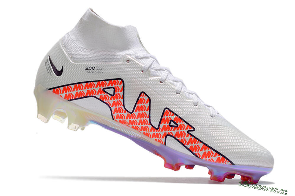 Men's Nike Air Zoom Mercurial Superfly 9 Elite FG Firm Ground High-Tops Football Boots - White/Red 4
