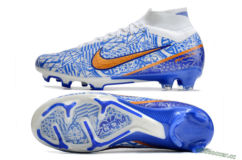 Men's Nike Air Zoom Mercurial Superfly 9 Elite FG Firm Ground High-Tops Football Boots - White/Blue/Red 1