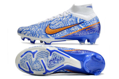 Men's Nike Air Zoom Mercurial Superfly 9 Elite FG Firm Ground High-Tops Football Boots - White/Blue/Red