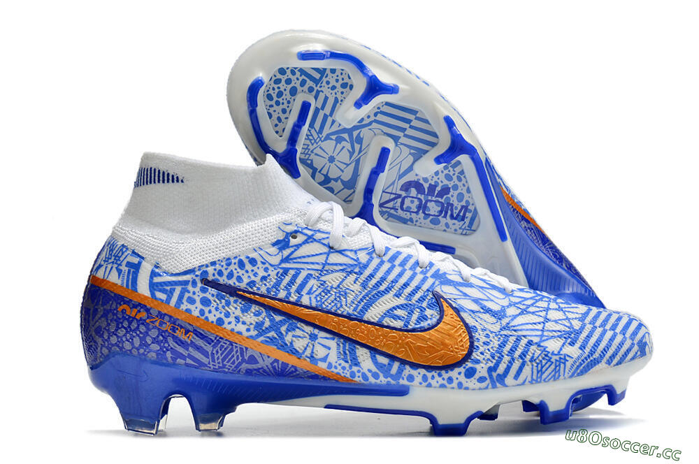 Men's Nike Air Zoom Mercurial Superfly 9 Elite FG Firm Ground High-Tops Football Boots - White/Blue/Red 2