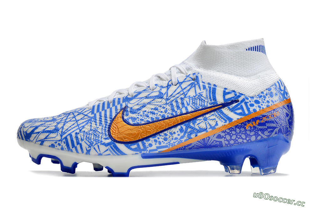 Men's Nike Air Zoom Mercurial Superfly 9 Elite FG Firm Ground High-Tops Football Boots - White/Blue/Red 0