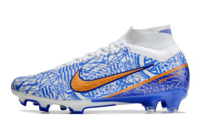 Men's Nike Air Zoom Mercurial Superfly 9 Elite FG Firm Ground High-Tops Football Boots - White/Blue/Red