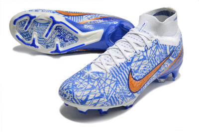 Men's Nike Air Zoom Mercurial Superfly 9 Elite FG Firm Ground High-Tops Football Boots - White/Blue/Red