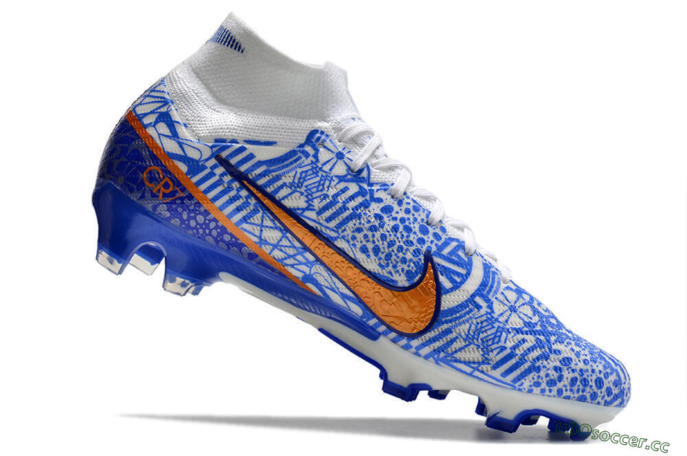 Men's Nike Air Zoom Mercurial Superfly 9 Elite FG Firm Ground High-Tops Football Boots - White/Blue/Red 4
