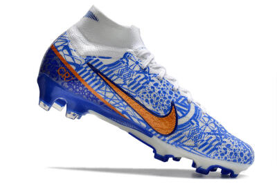 Men's Nike Air Zoom Mercurial Superfly 9 Elite FG Firm Ground High-Tops Football Boots - White/Blue/Red
