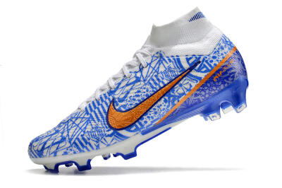 Men's Nike Air Zoom Mercurial Superfly 9 Elite FG Firm Ground High-Tops Football Boots - White/Blue/Red