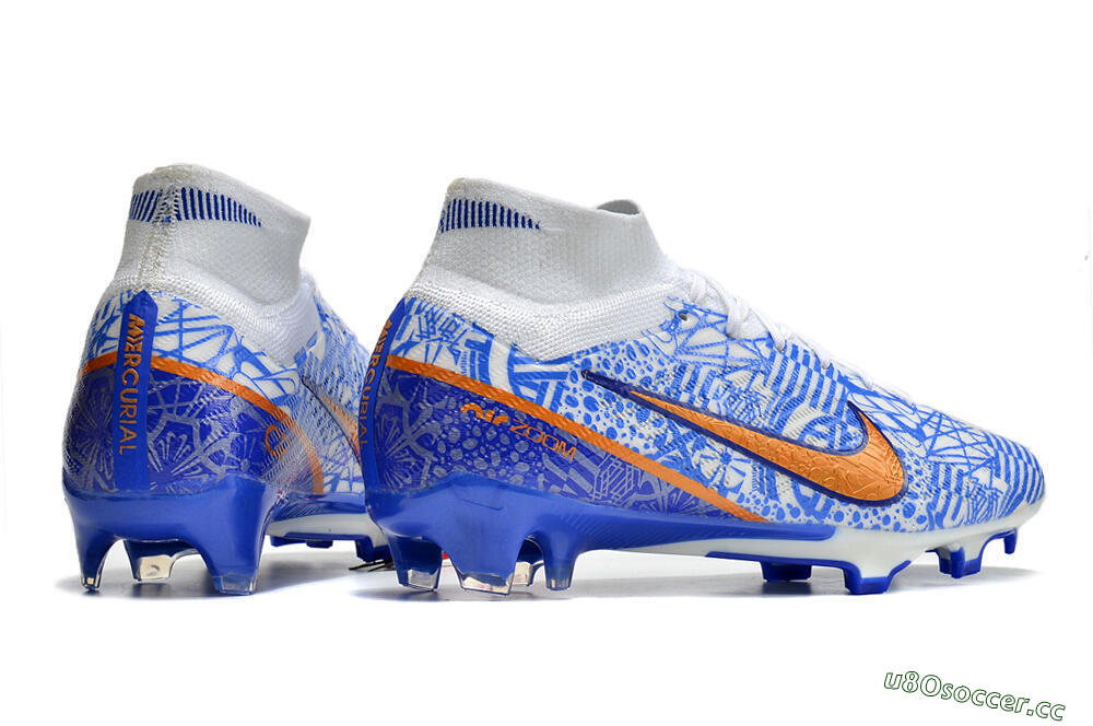Men's Nike Air Zoom Mercurial Superfly 9 Elite FG Firm Ground High-Tops Football Boots - White/Blue/Red 6