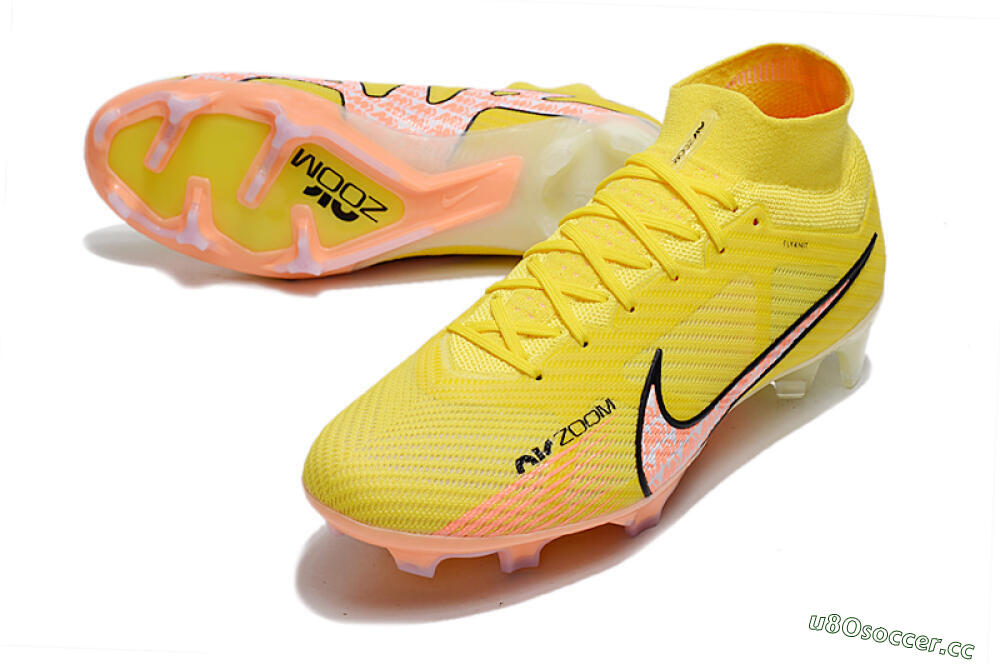 Men's Nike Air Zoom Mercurial Superfly 9 Elite FG Firm Ground High-Tops Football Boots - Yellow/Pink 3