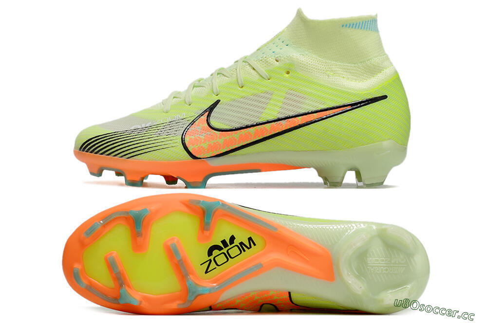 Men's Nike Air Zoom Mercurial Superfly 9 Elite FG Firm Ground High-Tops Football Boots - Green/Orange 1