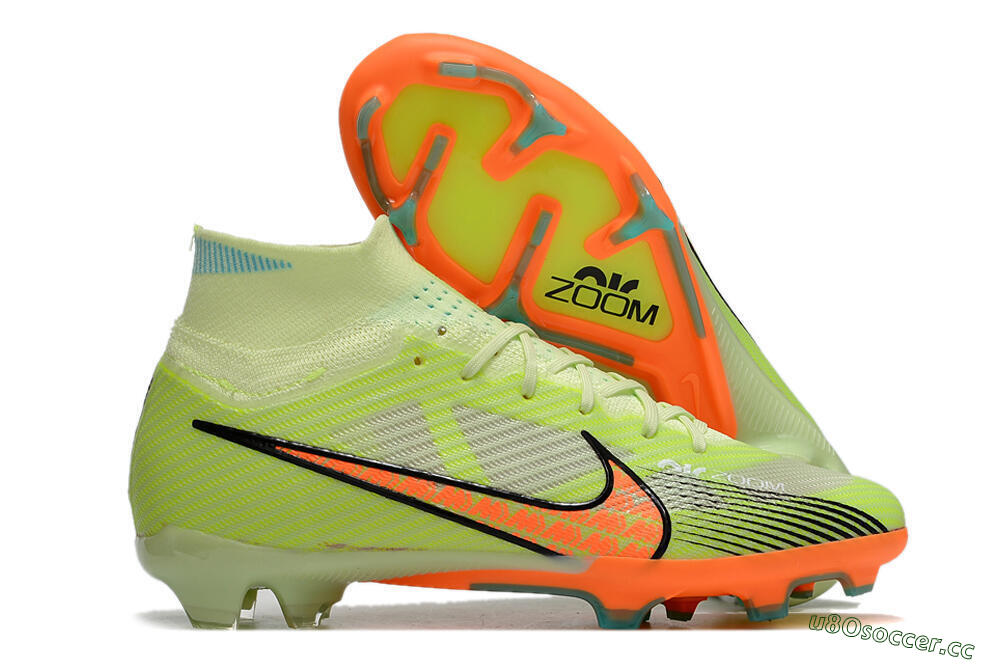 Men's Nike Air Zoom Mercurial Superfly 9 Elite FG Firm Ground High-Tops Football Boots - Green/Orange 2