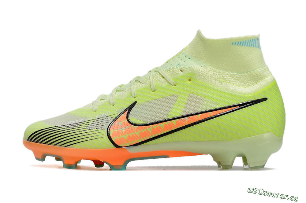 Men's Nike Air Zoom Mercurial Superfly 9 Elite FG Firm Ground High-Tops Football Boots - Green/Orange 0