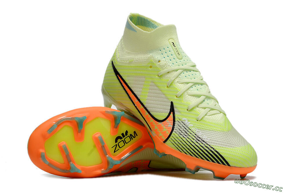 Men's Nike Air Zoom Mercurial Superfly 9 Elite FG Firm Ground High-Tops Football Boots - Green/Orange 3