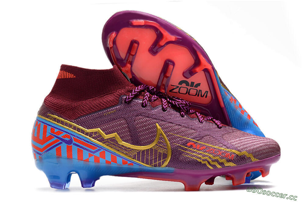 Men's Nike Air Zoom Mercurial Superfly 9 Elite FG Firm Ground High-Tops Football Boots - Purple/Blue/Gold 2