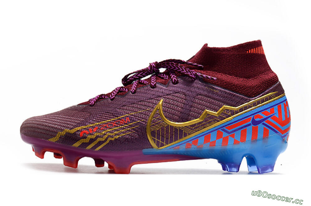 Men's Nike Air Zoom Mercurial Superfly 9 Elite FG Firm Ground High-Tops Football Boots - Purple/Blue/Gold 0