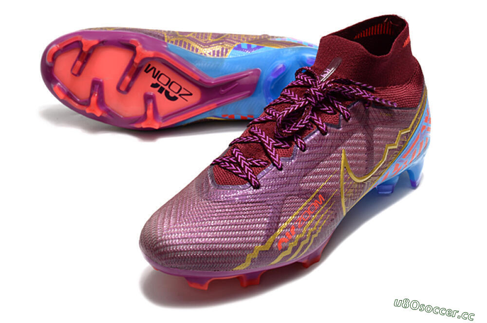 Men's Nike Air Zoom Mercurial Superfly 9 Elite FG Firm Ground High-Tops Football Boots - Purple/Blue/Gold 3